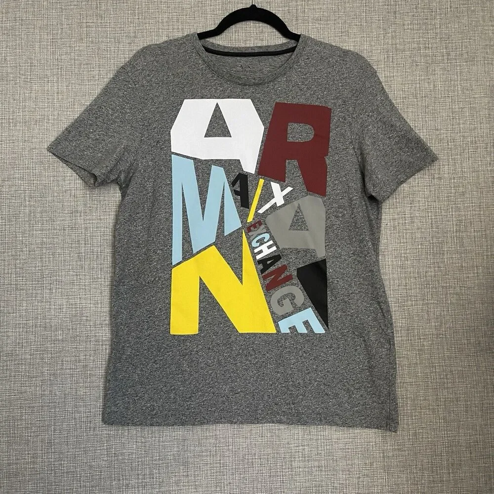 Armani Jeans Shirt Mens Large Logo Gray Red Blue Yellow Black Short Sleeve Tee - Picture 10 of 10